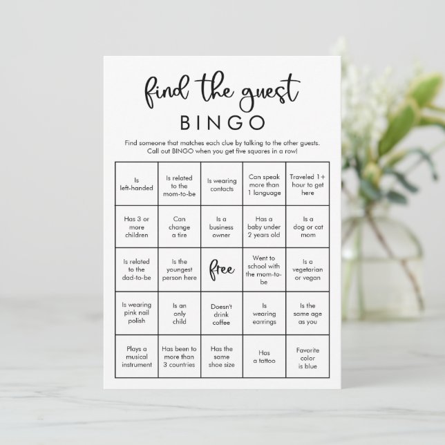 Find the guest bingo minimalist modern game invitation (Standing Front)