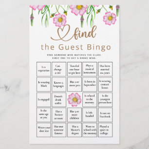 Find The Guest Bingo Wildflowers Baby Shower Game
