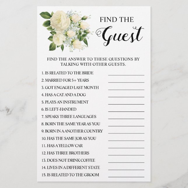 Find the Guest Bridal Shower Game Card (Front)