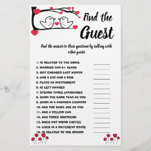 Find the Guest Bridal Shower Game Card Love Bird