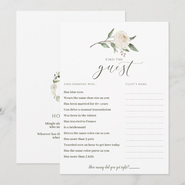 Find the Guest Bridal Shower Game Mingle Greenery (Front/Back)