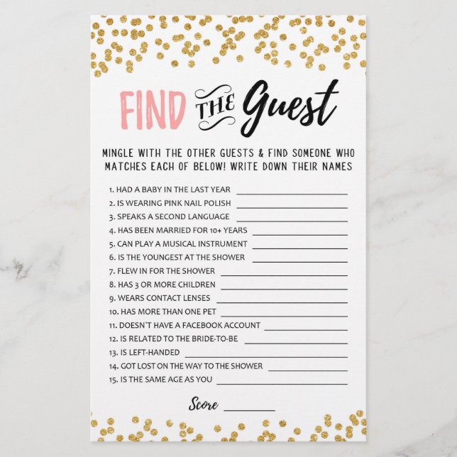 Find the guest Bridal Shower or Hen Party game (Front)