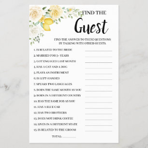 Find the Guest Lemon&Roses Bridal Shower Game Card