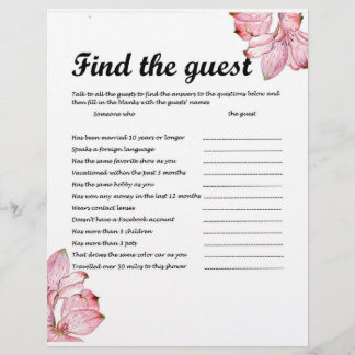 FIND THE GUEST PARTY GAME LETTERHEAD