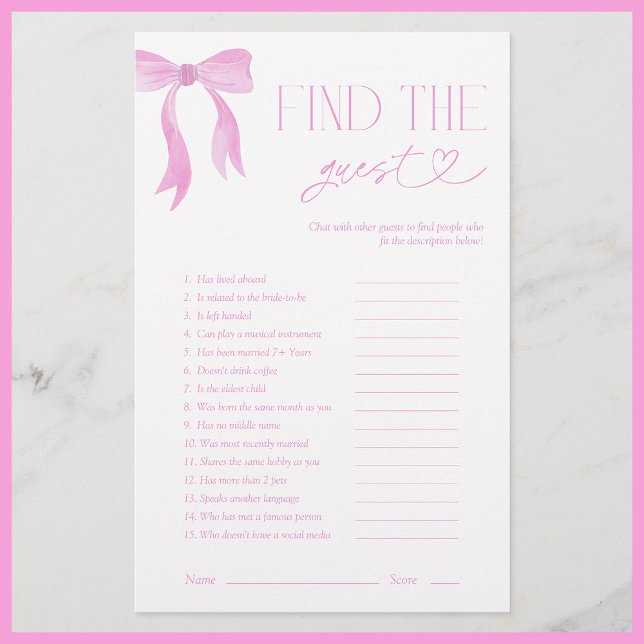 Find The Guest Pink Bow Bridal Shower Game (Creator Uploaded)