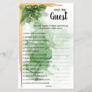 Find the Guest Tropical Bridal Shower Game Card
