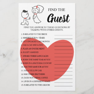 Find the Guest wedding Couple Shower Game Card