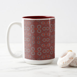 Find the Rabbit, rustic pattern, grey & terracotta Two-Tone Coffee Mug