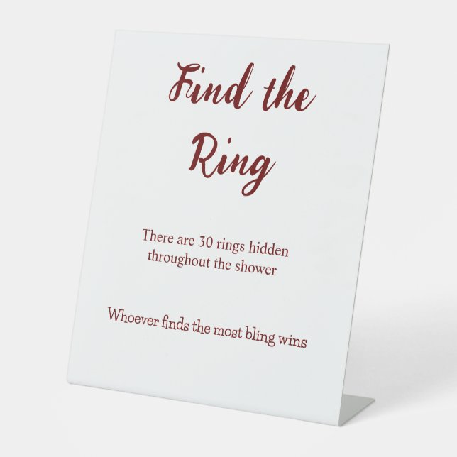find the ring  wedding bridal shower game pedestal sign (Front)