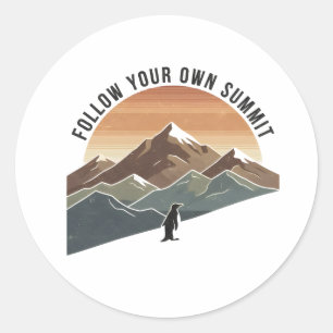Find Your Own Summit– Inspirational Penguin Classic Round Sticker