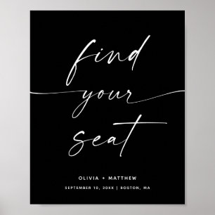 Find Your Seat Black Modern Wedding Reception Poster