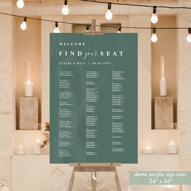 Find Your Seat Deep Green Alphabetical Seating Acrylic Sign (Creator Uploaded)