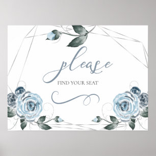 Find Your Seat Dusty Blue Rose Wedding Sign