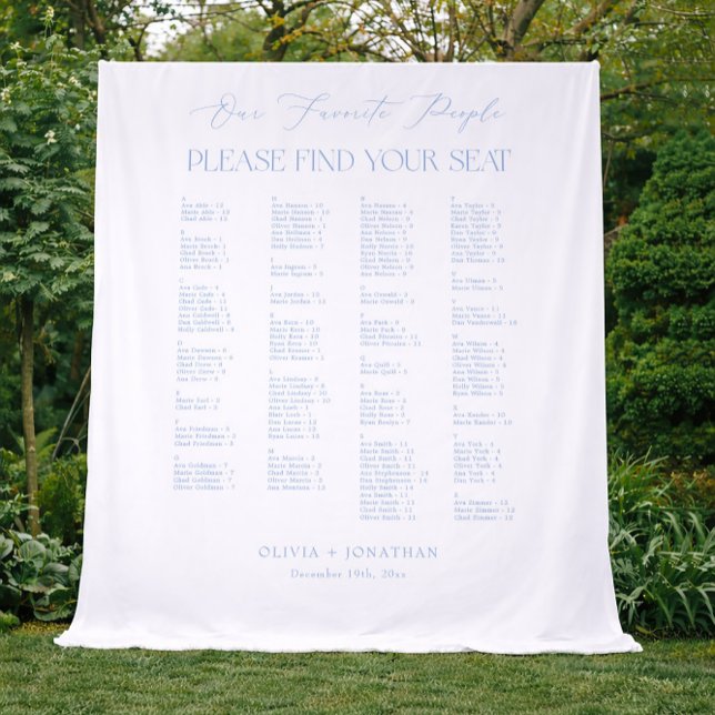  Find Your Seat Fabric Blue Wedding Seating Chart  Tapestry (Creator Uploaded)