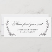 Find your seat. Floral simple wedding. Botanical