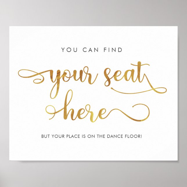 Find your seat here Gold Simple Wedding Sign (Front)