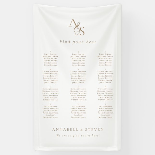 Find Your Seat! Monogram White Wedding Banner (Vertical)