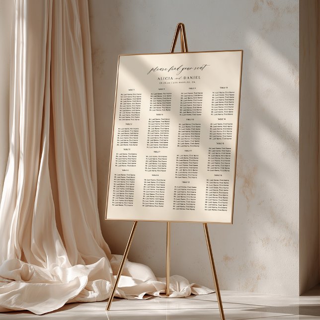 Find your seat simple ivory wedding seating chart (Creator Uploaded)