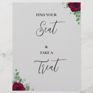 Find Your Seat & Take A Treat Red Rose Wed. Sign