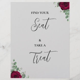 Find Your Seat & Take A Treat Red Rose Wed. Sign