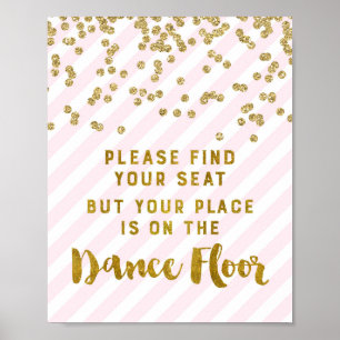 Find Your Seat Wedding Sign Pink Gold Stripes