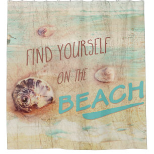 Find yourself on the beach aqua shell collage