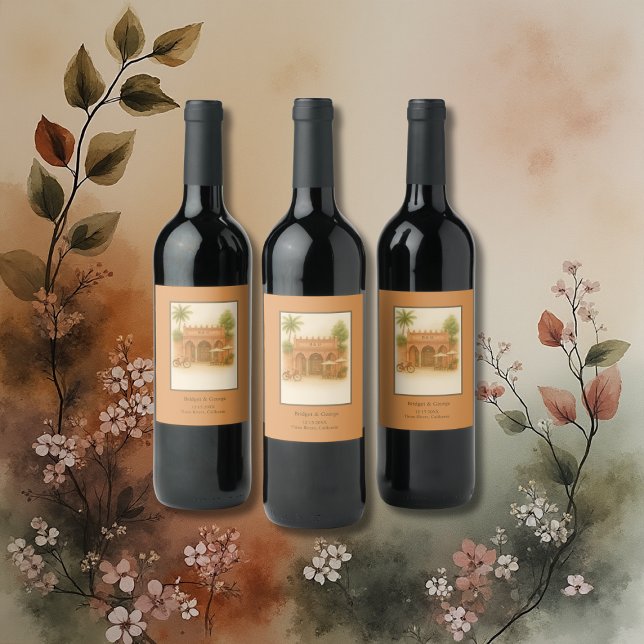 FIndian Courtyard Destination wedding Escape Wine Label (Creator Uploaded)