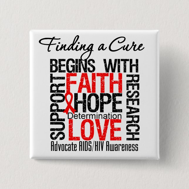 Finding a Cure For AIDS HIV 2 Inch Square Button (Front)