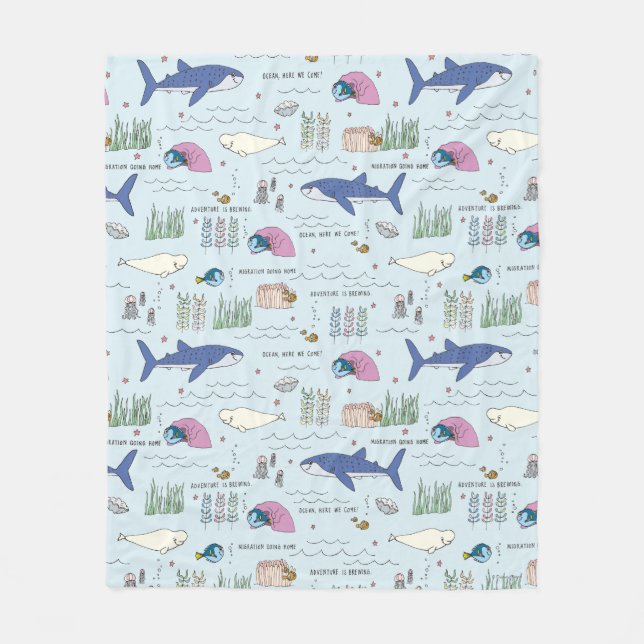 Finding Dory Blue Cartoon Pattern Fleece Blanket (Front)