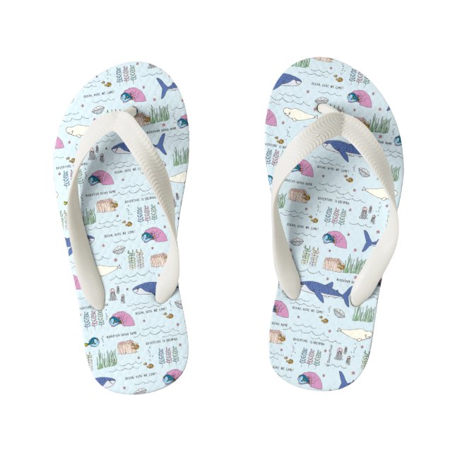 Finding Dory Blue Cartoon Pattern Kid's Flip Flops (Footbed)