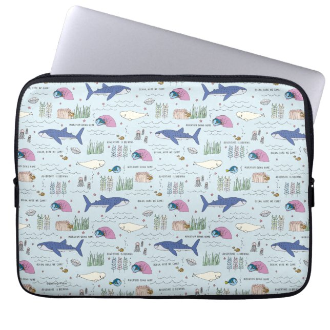 Finding Dory Blue Cartoon Pattern Laptop Sleeve (Front)