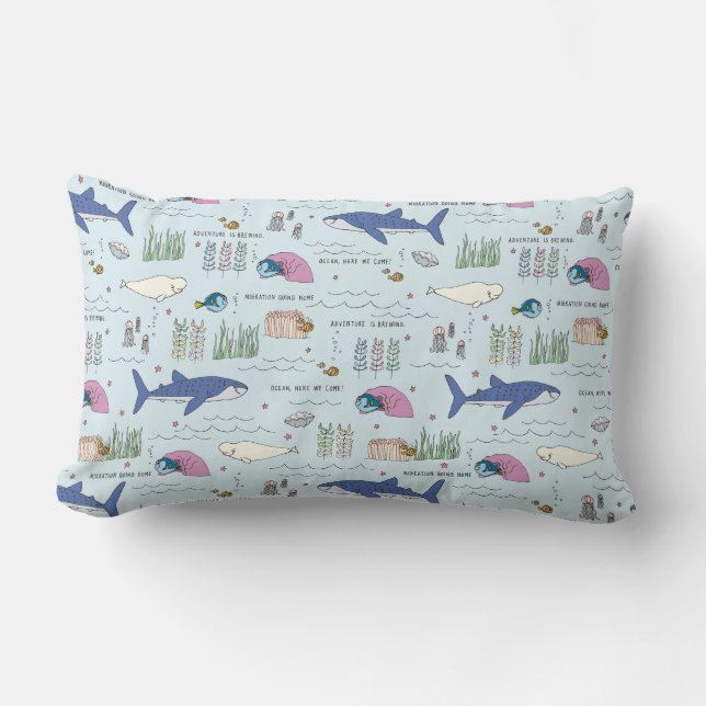 Finding Dory Blue Cartoon Pattern Lumbar Pillow (Front)