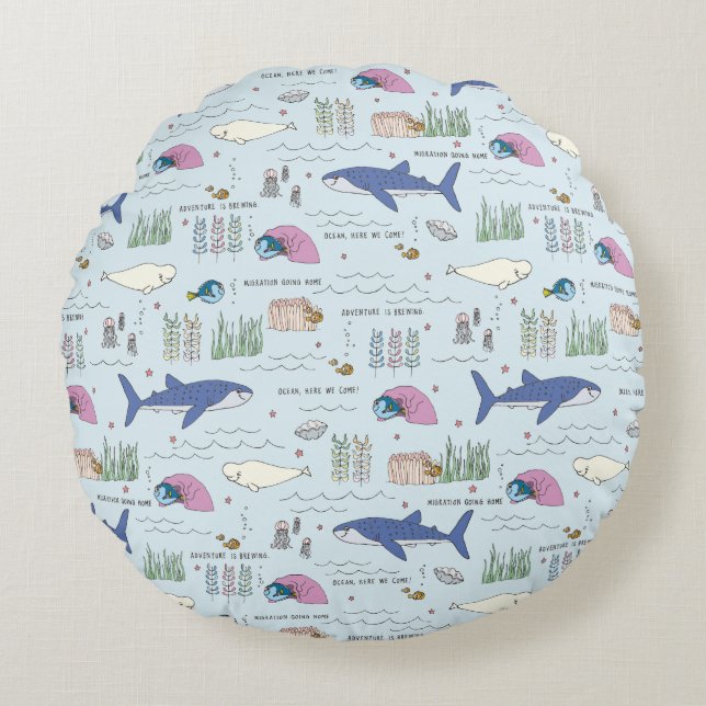 Finding Dory Blue Cartoon Pattern Round Pillow (Front)