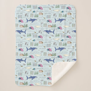 Finding Dory Blue Cartoon Pattern Sherpa Blanket