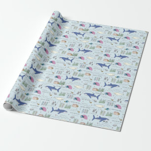 Finding Dory Blue Cartoon Pattern Wrapping Paper