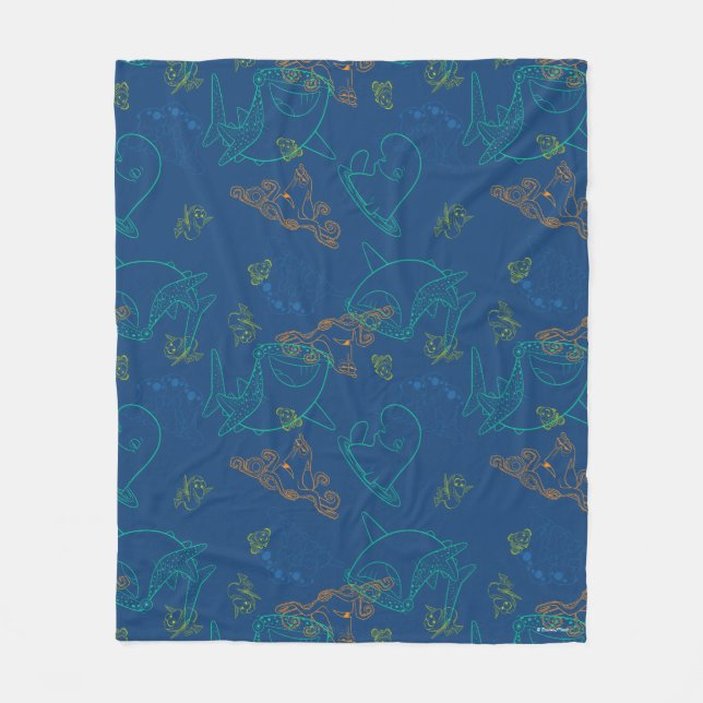 Finding Dory Sketch Navy Pattern Fleece Blanket (Front)