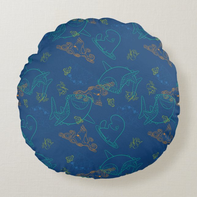 Finding Dory Sketch Navy Pattern Round Pillow (Front)