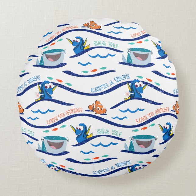Finding Dory Wave Pattern Round Pillow (Front)