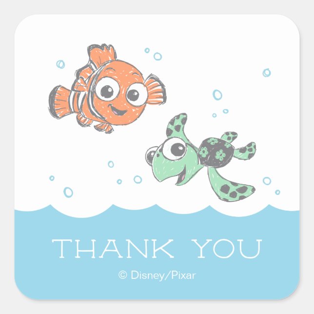 Finding Nemo and Squirt Baby Shower Thank You Square Sticker (Front)