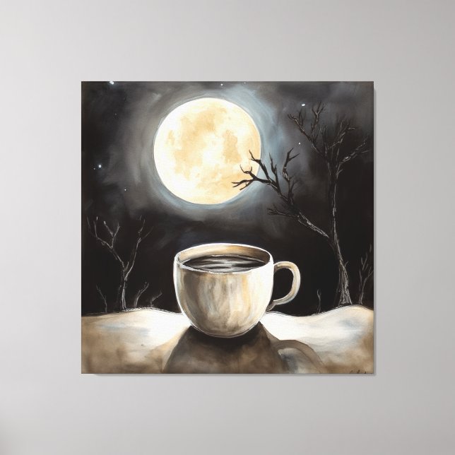 Finding winter tranquillity with coffee and moon. canvas print (Front)