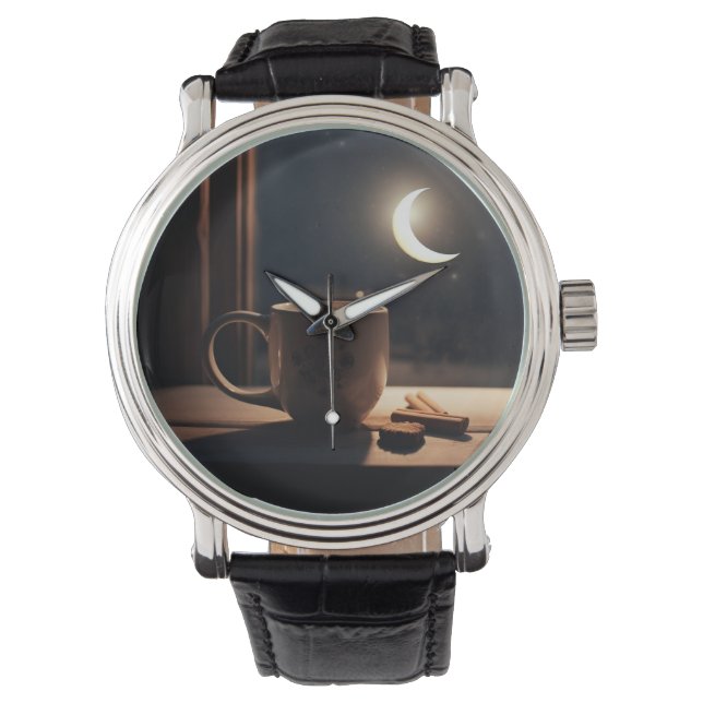 Finding winter tranquillity with coffee and moon. watch (Front)