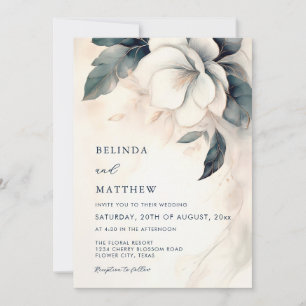 Fine Art 3D Flower Ivory Blue All-In-One Invitation