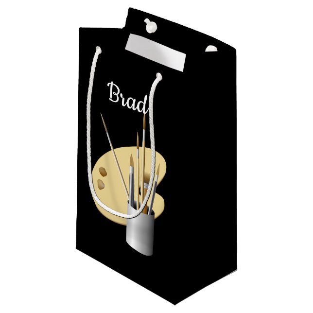 Fine Art Artist Palette and Brushes Personalized Small Gift Bag (Front Angled)