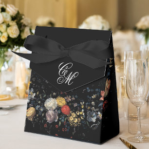 Fine Art Black Floral Calligraphy Favor Box
