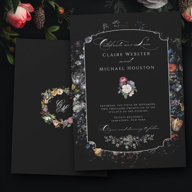 Fine Art Black Floral Calligraphy Invitation (Creator Uploaded)