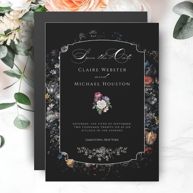 Fine Art Black Floral Calligraphy Magnetic Invitation (Creator Uploaded)