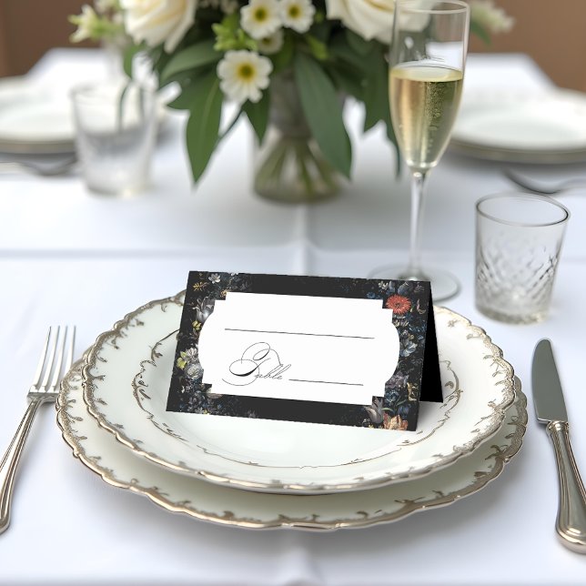 Fine Art Black Floral Calligraphy Place Card (Creator Uploaded)