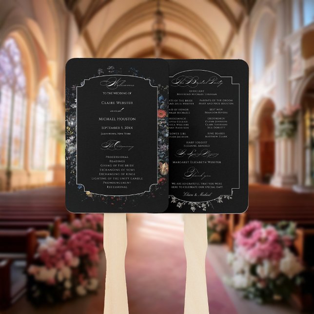 Fine Art Black Floral Calligraphy Program Hand Fan (Creator Uploaded)
