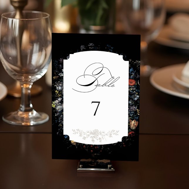 Fine Art Black Floral Calligraphy Table Number (Creator Uploaded)