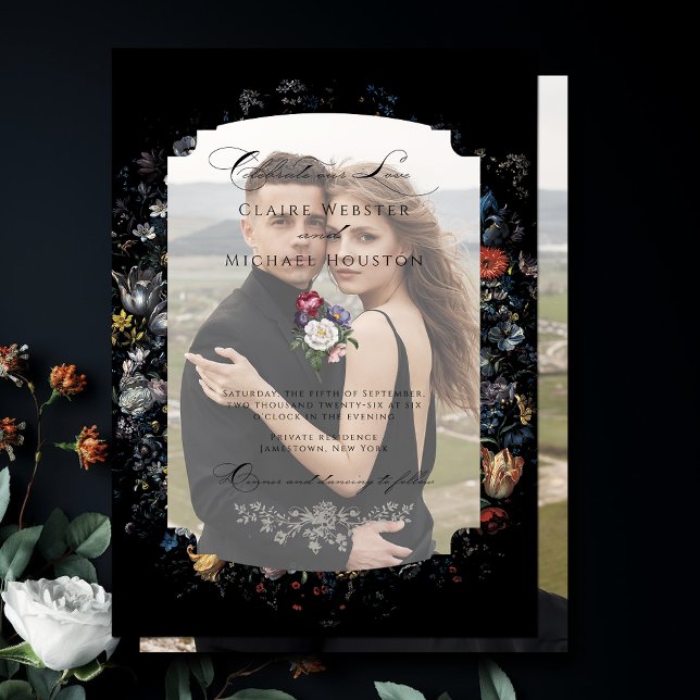 Fine Art Black Floral Calligraphy Vellum Invitations (Creator Uploaded)